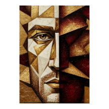 Hombre Cubista de Oro Borgoña - Abstracto Texturiz