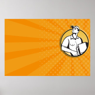 Póster Hombre De Entrega Empujando Muñeca Con Retro De Ca