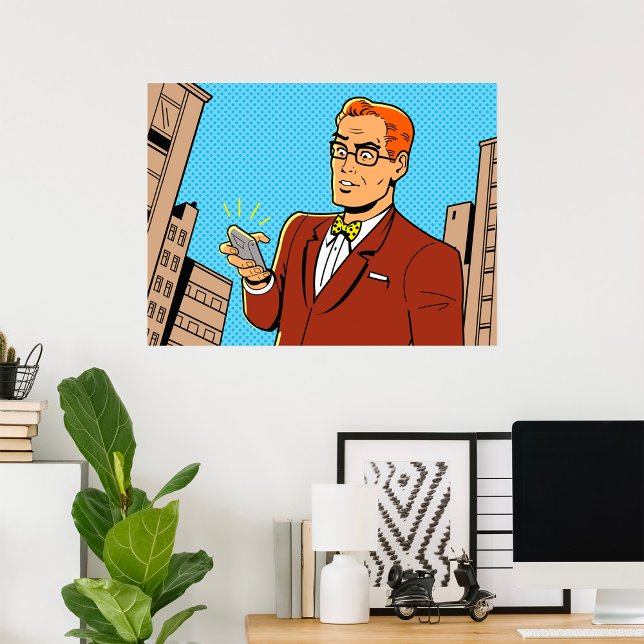 Póster Hombre de estilo cómico mirando un teléfono móvil (Subido por el creador)