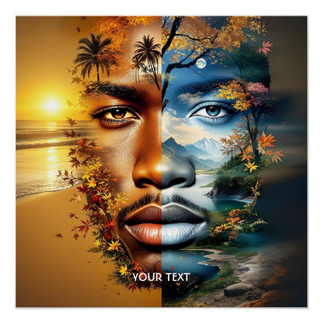 Póster Hombre de fantasía lindo mar montañas (Anverso)