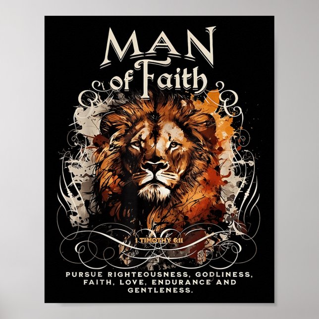 Póster Hombre De Fe León Cristiano Jesús León Fe  (Frente)