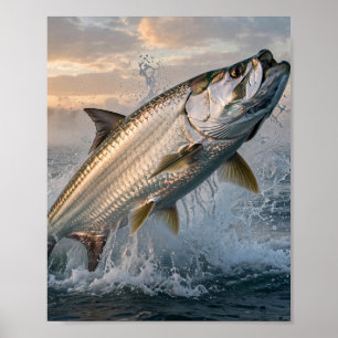Póster Hombre de Florida Tarpon Poderoso Rompiendo el Ama