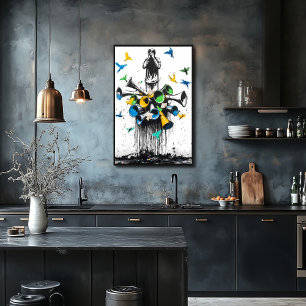 Póster Hombre de grafitis con megáfonos y pájaros – Prote