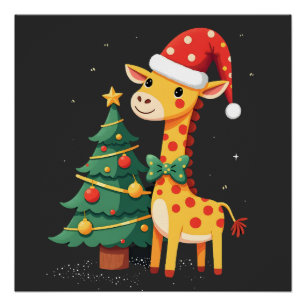 Póster Hombre de Jengibre Jirafa Sombrero de Santa Árbol