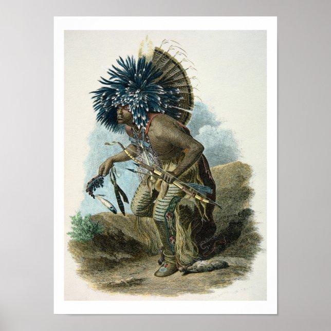 Póster Hombre de medicina de la tribu mandaran disfrazado (Frente)