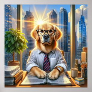 Póster Hombre de Negocios Retriever Dorado En Oficina
