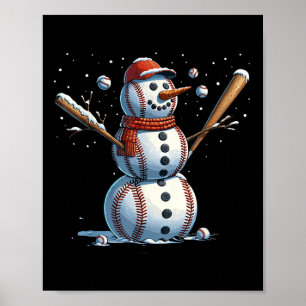 Póster Hombre de nieve béisbol Navidad invierno 