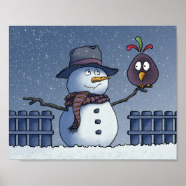 Póster Hombre de nieve con pájaro
