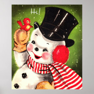 Póster Hombre de nieve con pájaro