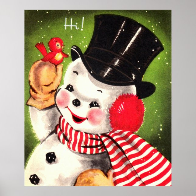 Póster Hombre de nieve con pájaro (Frente)