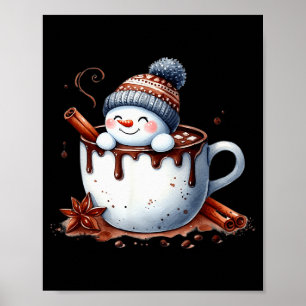 Póster Hombre de nieve de chocolate caliente de Navidad l