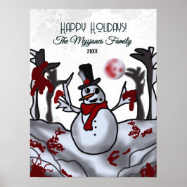 Póster Hombre de nieve en el bosque navideño