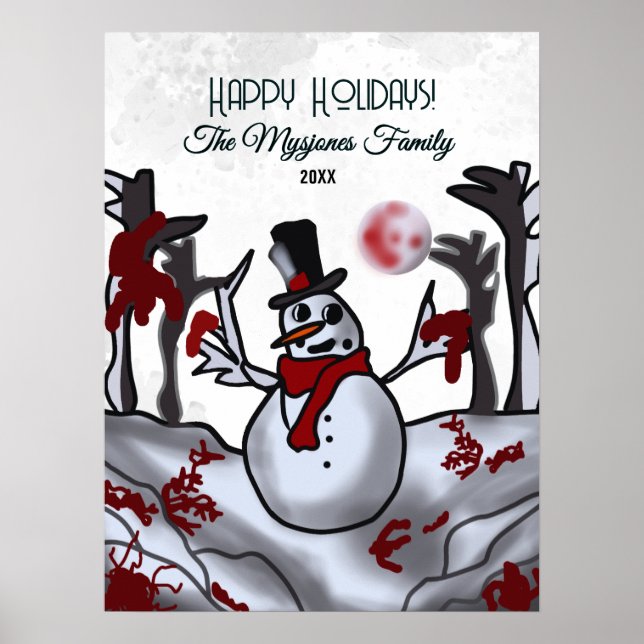 Póster Hombre de nieve en el bosque navideño (Frente)