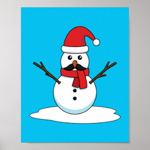 Póster Hombre de nieve gracioso con bigote y garrapata