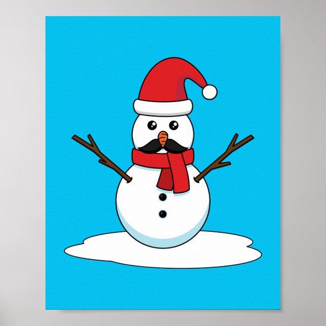 Póster Hombre de nieve gracioso con bigote y garrapata (Frente)