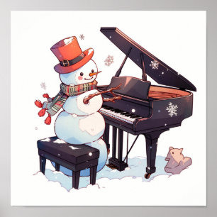 Póster Hombre de nieve jugando al piano