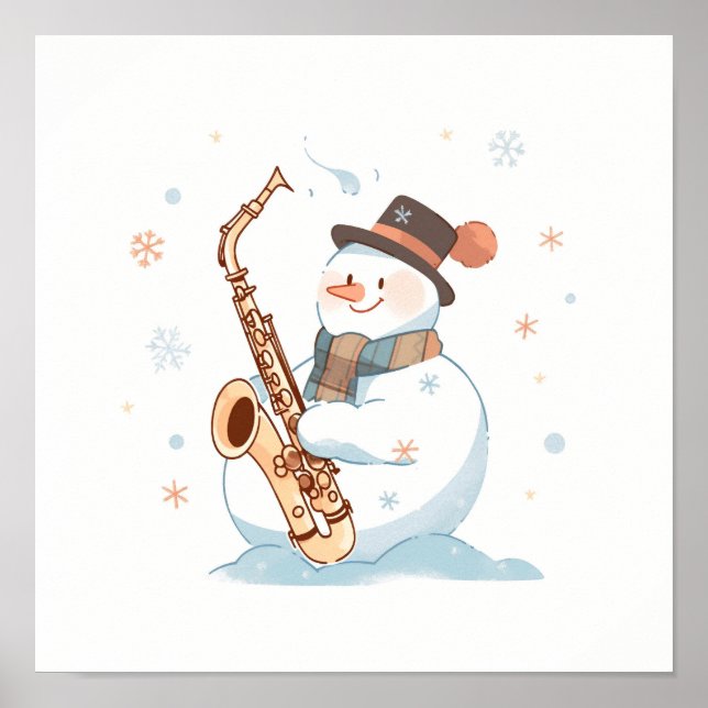 Póster Hombre de nieve jugando al saxofón (Frente)