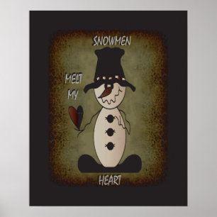 Póster Hombre de nieve rústico derrite el corazón