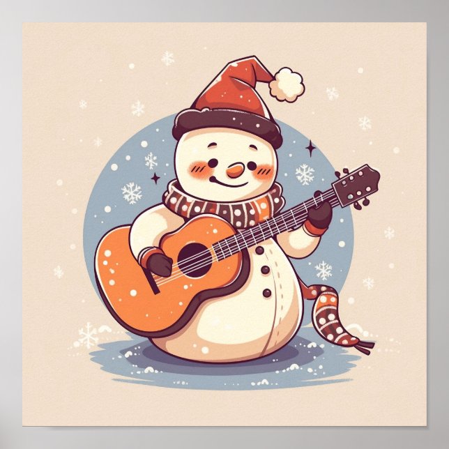 Póster Hombre de nieve tocando la guitarra (Frente)