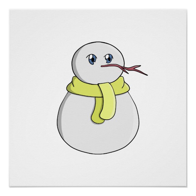Póster Hombre de nieve usando una bufanda amarilla (Anverso)