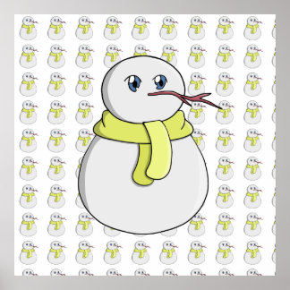 Póster Hombre de nieve usando una bufanda amarilla