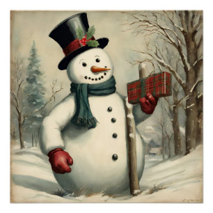 Póster Hombre de nieve y Navidades dan Ilustracion de inv