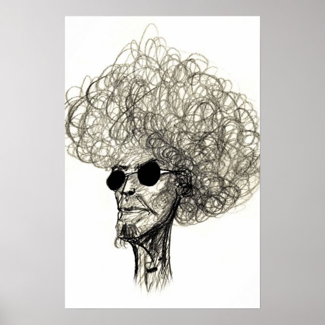 Póster Hombre de pelo rizado con gafas de sol negras (Frente)
