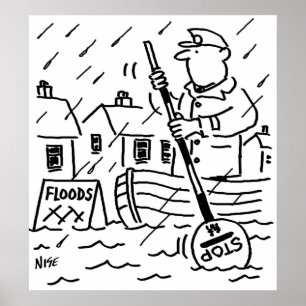 Póster Hombre de pop corría un bote en las inundaciones