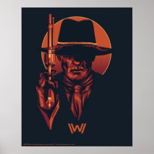 Póster Hombre de Westworld el en negro con el revólver