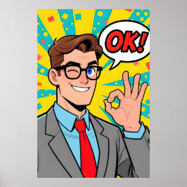 Póster Hombre diciendo OK Pop Art