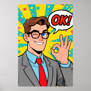 Póster Hombre diciendo OK Pop Art