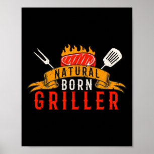 Póster Hombre Divertido Bbq Nacido Grillador Retro Carne