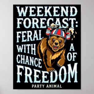 Póster Hombre divertido oso grizzly patriótico verano lib