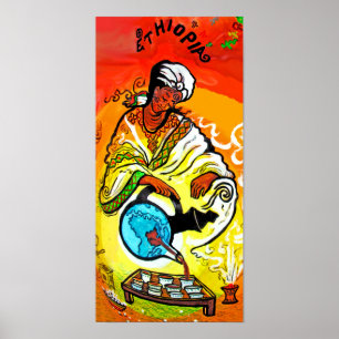 Póster Hombre etíope vierte té en turbante