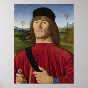 Póster Hombre fuerte con clavel rosado (arte renacentista