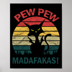 Póster Hombre Gato Loco Gatito Negro Divertido - Pew Pew