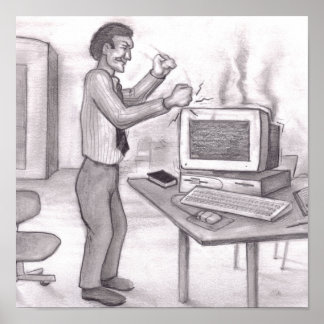 Póster Hombre golpeando puños en monitor de computadora h