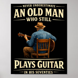 Póster Hombre guitarrista acústico cumpleaños 70 vintage