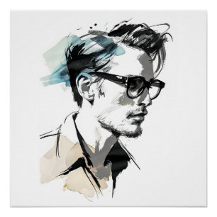 Póster Hombre Hipster Dibujando