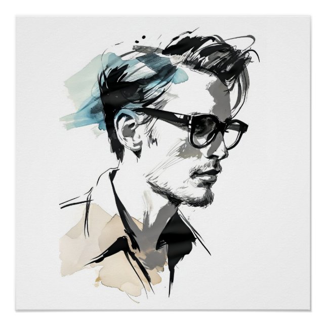 Póster Hombre Hipster Dibujando (Anverso)
