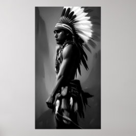 Póster Hombre indio blanco negro Monocromo