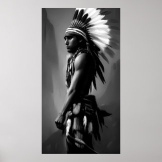 Póster Hombre indio blanco negro Monocromo