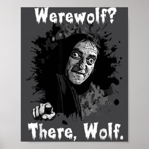 Póster Hombre lobo_ Ahí, Lobo. Comedia Retro Divertida Ab