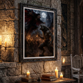 Póster Hombre lobo vs vampiro Batalla de fantasía oscura