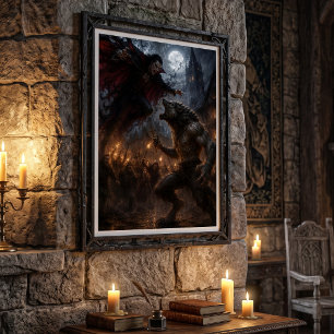 Póster Hombre lobo vs vampiro Batalla de fantasía oscura