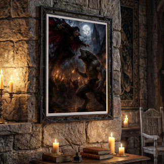 Póster Hombre lobo vs vampiro Batalla de fantasía oscura