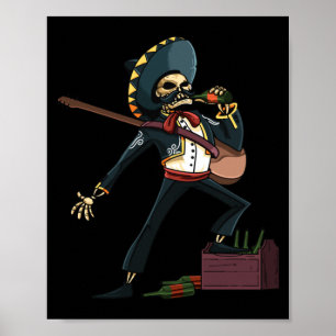 Póster Hombre Mariachi Esqueleto Sombrero Día De Los Muer