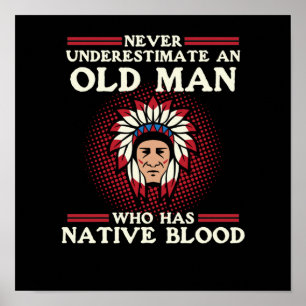 Póster Hombre mayor que tiene sangre nativa Día de los Es