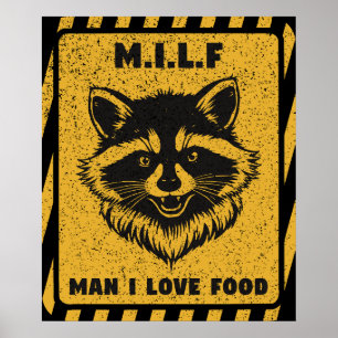 Póster Hombre Me Encanta La Comida Mapache Divertido