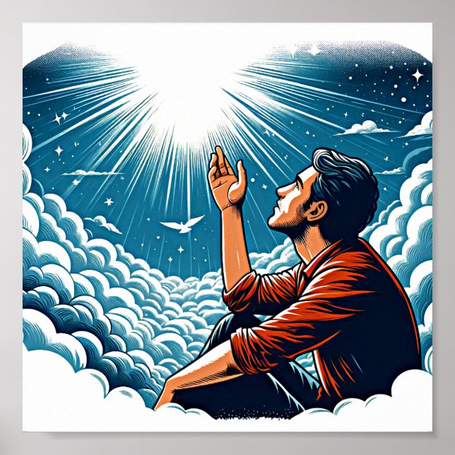 Póster Hombre mirando al cielo hablando con Dios (Frente)